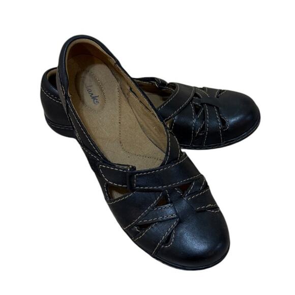Clark's Shoes Women 10 Black Bendables Ashland Mary Jane‎ Leather Lagenlook - Picture 1 of 8